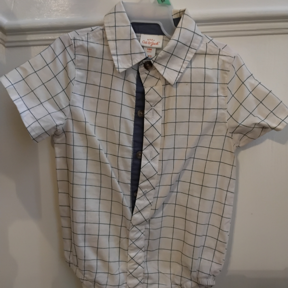 Cat & Jack Checkered Short Sleeve Button-Up Bodysuit – 18M